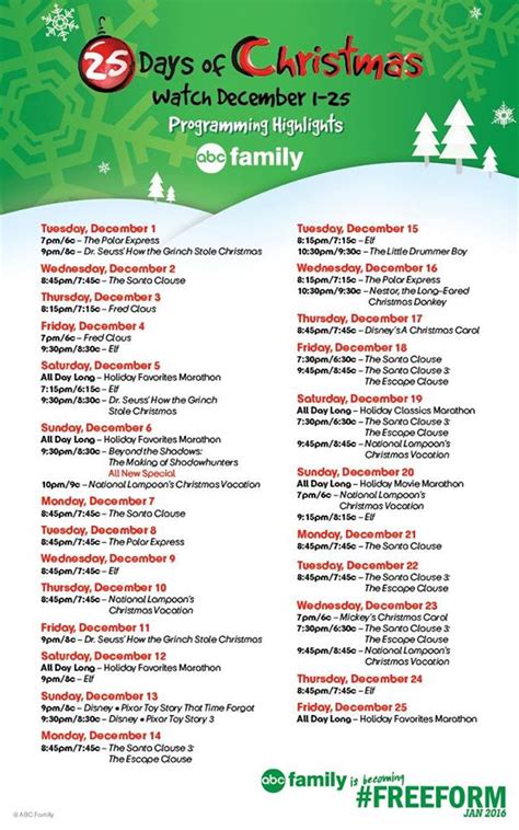 {Brag Worthy Christmas} Schedule for 25 Days of Christmas on ABC Family!