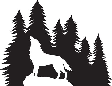 Silhouette of Howling Wolf and Forest. Vector Illustration. 14966264 ...