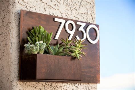 Modern Metal Address Planter Gives Curb Appeal | Metal house numbers ...