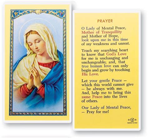 Our Lady of Mental Peace Laminated Prayer Cards 25 Pack