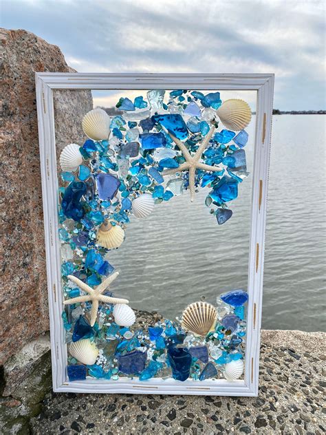 Free shipping!!!! 12X18 Beach Glass and Shells with mermaid in a Frame ...