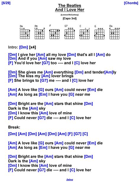 The Beatles - And I Love Her [Dm] | Lyrics and chords, Guitar lessons ...