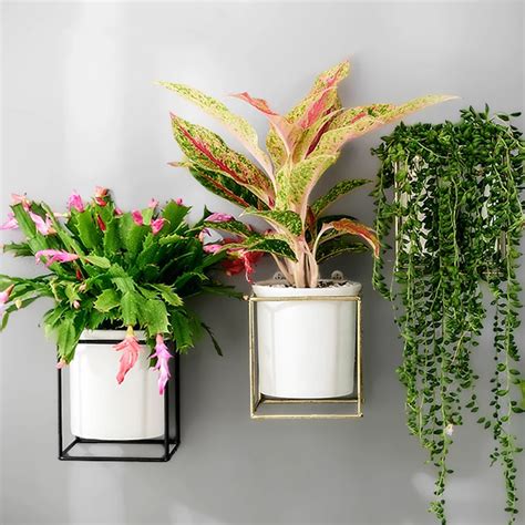 1 Set Square Wall Mounted Ceramic Iron Nordic Flower Green Plant Succulent Stand Pot Holder-in ...