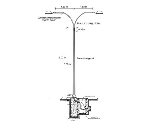 Foundation of street light column with wire design dwg file | Street light, Design, Column lighting