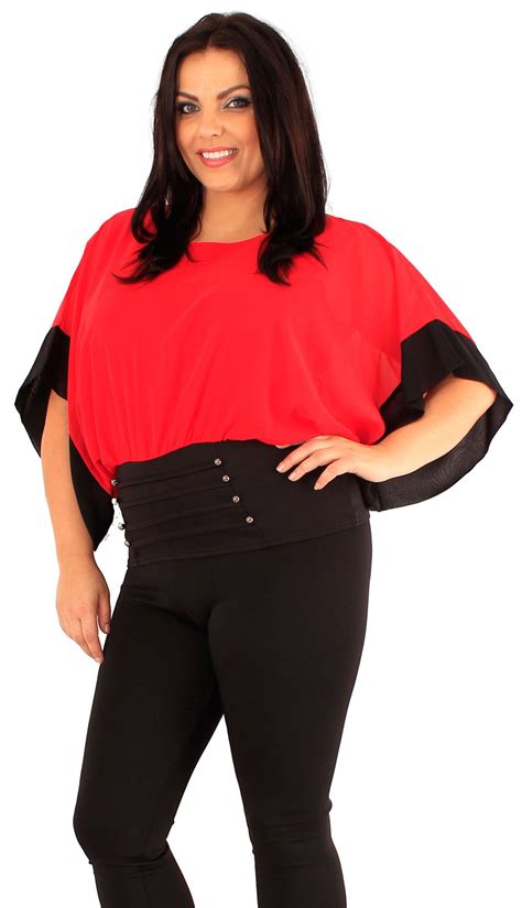 New Ladies Plus Size Corset Batwing Sleeve Two Tone Colored Chiffon ...