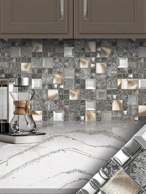 Glass Metal Brown Gray Kitchen Backsplash Tile #kitchenbacksplash | Gray kitchen backsplash ...