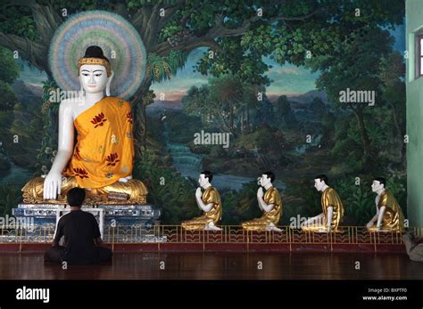 A temple inside the complex of the Shwedagon Pagoda (Golden Pagoda) or ...