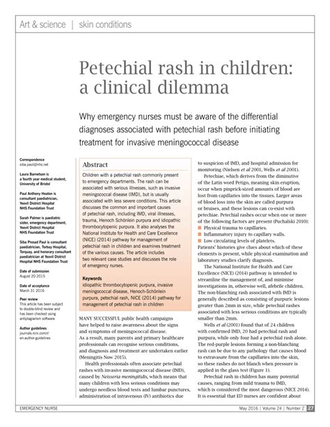 (PDF) Petechial rash in children: a clinical dilemma: Why emergency nurses must be aware of the ...