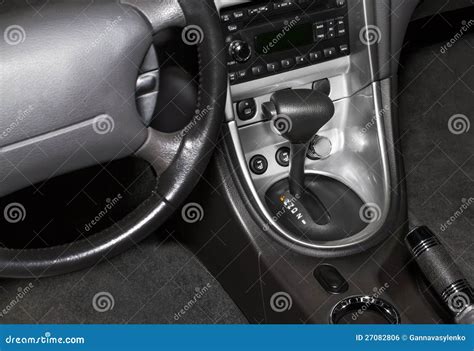 Black Leather Modern Luxury Car Interior. Stock Photo - Image of ...