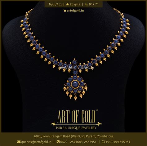 Blue Sapphire Necklace - Indian Style | Art of Gold Jewellery, Coimbatore