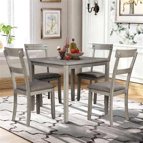 Resenkos Industrial 5-Piece Dining Table Sets, Country Style Wooden ...