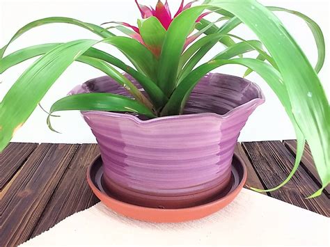 Large purple ceramic Pottery flower pot planter outdoor