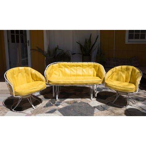 1970s Vintage Homecrest Yellow Patio Furniture Set- Set of 3 | Chairish