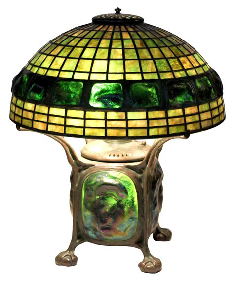 Tiffany Studios, Lamp with "Turtleback" Tile glass in the shade and the base. Early 20th century ...