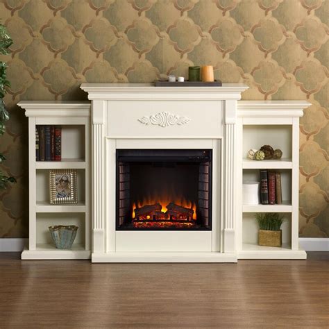 Southern Enterprises Tennyson 70-Inch Electric Fireplace W/ Infrared Heater & Bookcases - Ivory ...