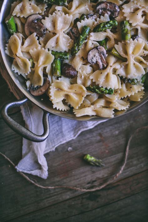 Creamy Bow-Tie Pasta with Mushrooms and Asparagus | Adventures in Cooking