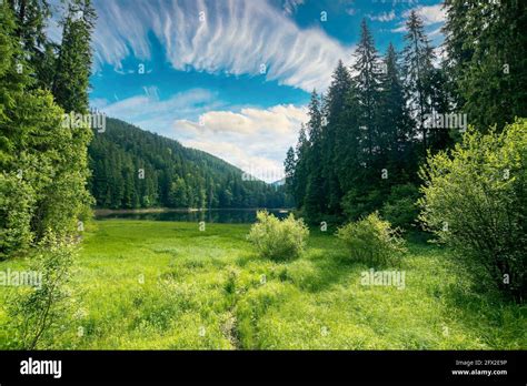 mountain summer landscape with lake. beautiful nature scenery of ...