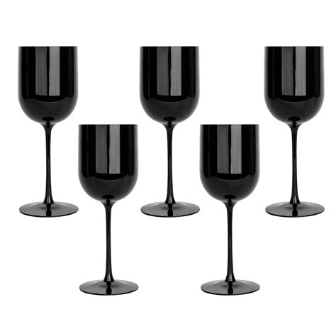 PLASTICPRO Black Plastic Wine Glasses Set of 25 Elegant Wine Goblets Hard Plastic Wine Cups on ...