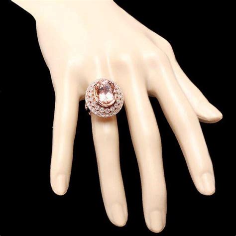 11.30 Carats Natural Morganite and Diamond 14K Solid Rose Gold Ring For ...