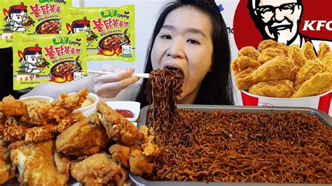 FIRE BLACK BEAN NOODLES & KFC - Hot & Spicy Korean Jajangmyeon Ramen, Crispy Fried Chicken ...