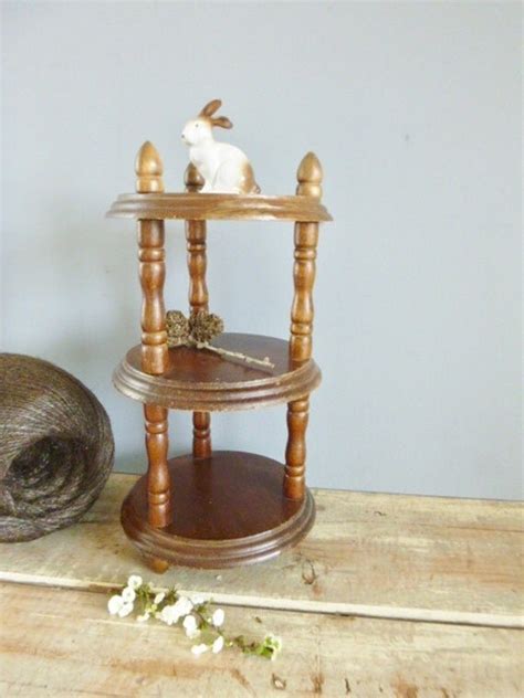 Shelf small vintage wooden nick nacks display round 3 tiered