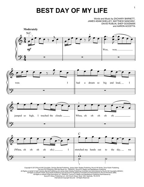 Best Day Of My Life by American Authors Sheet Music for Easy Piano at Sheet Music Direct