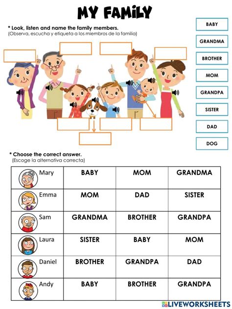 Family members interactive activity for primary. You can do the exercises online or downloa ...