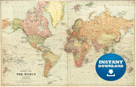 Digital Vintage Flair World Map Art Printable Download Map - Etsy UK