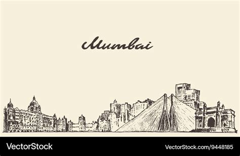 Mumbai skyline drawn sketch Royalty Free Vector Image