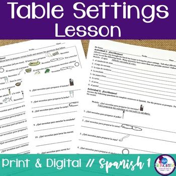 Spanish Table Settings Lesson by Miss Senorita | TpT