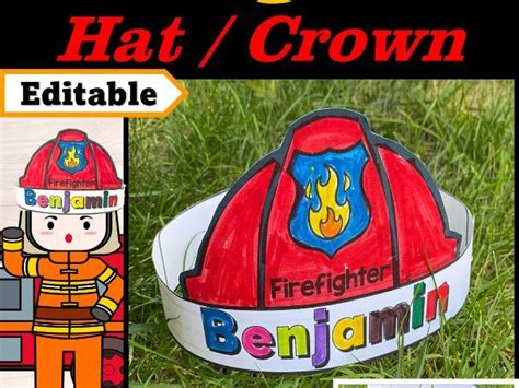 Firefighter Hat Editable Name | Fire Safety Week Craft | Firefighter ...