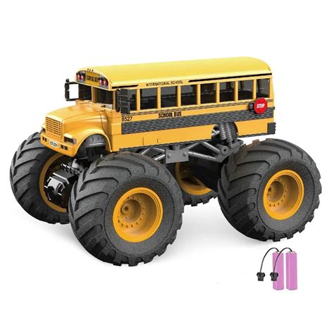 Remote Control School Bus Monster Truck Toy,1/18 RC School Offroad Hobby RC Racing Car With LED ...