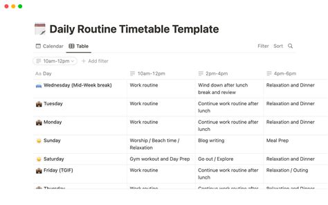 Daily Routine Timetable | Notion Template