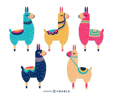 Colección de animales de llama coloridos con los ojos cerrados con ...