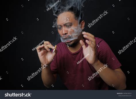 Man Surprised After Smoking Cigarette Funny Stock Photo 1870919014 ...