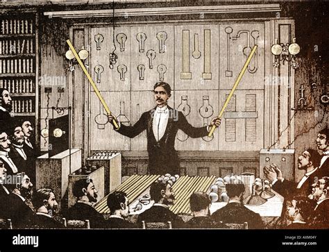 Nicola Tesla revealing the virtues of alternating current electricity Stock Photo - Alamy