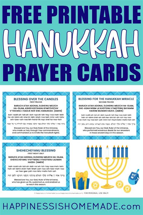 Hanukkah Blessings: Printable Hanukkah Prayer Cards - Happiness is Homemade