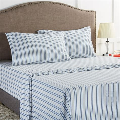 Mainstays Flannel Sheet Set, Blue Stripe, Queen - Walmart.com - Walmart.com