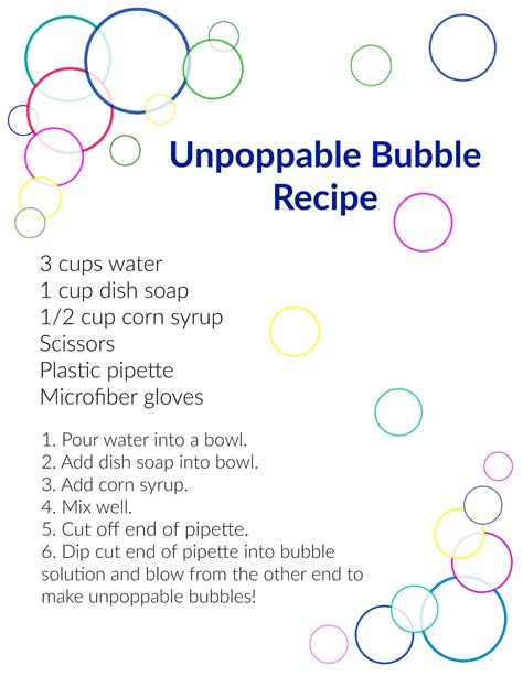 Unpoppable Bubble Recipe with Free Printable | Bubble activities, Science experiments kids, Diy ...