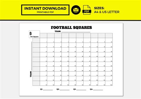 Football Squares, Football Squares Template, Football Square Printable ...