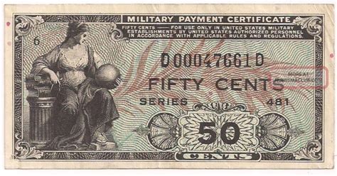 Series 481 50 Cents Military Payment Certificate Piece Of History