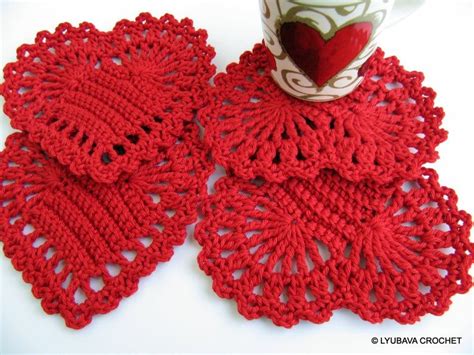 Crochet PATTERN Red Heart Coasters. Easy Crochet Hearts. Christmas Home Decor Gifts DIY ...