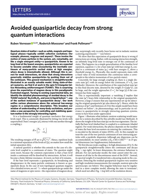 Avoided quasiparticle decay from strong quantum interactions | Request PDF