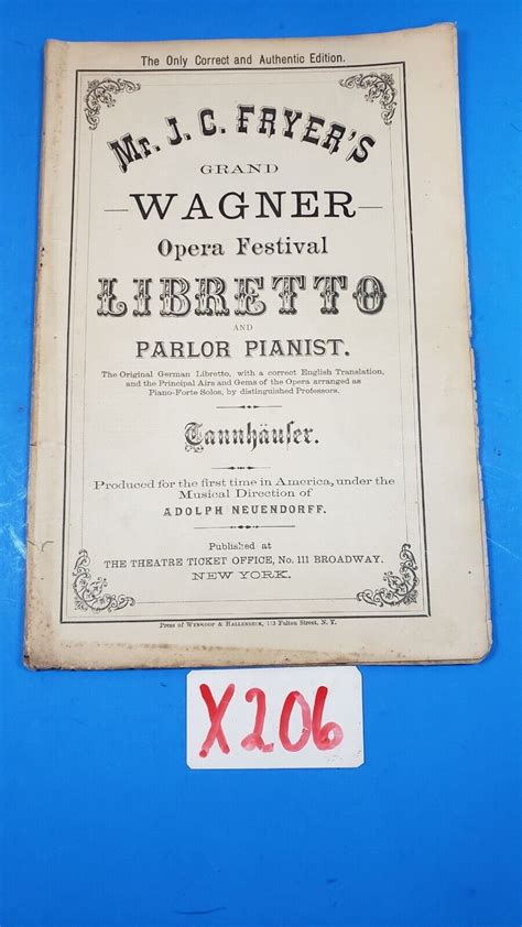 Opera Festival Libretto German English Mr. J. C. Fryer's Grand Wagner Tannhauser | eBay