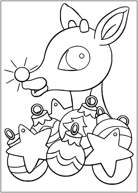 Coloring of Rudolph the Santa Claus Reindeer and Christmas ornaments - Christmas Kids Coloring Pages