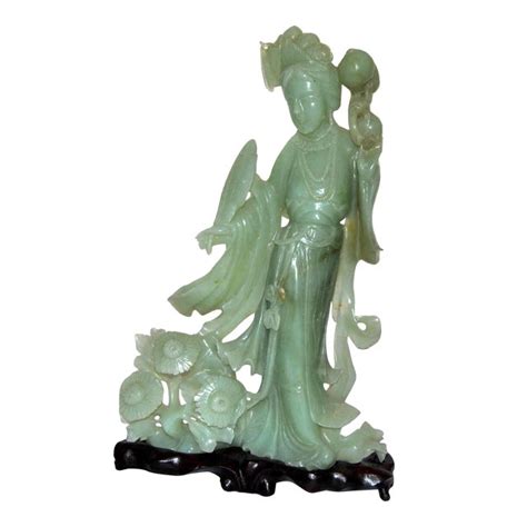 Chinese Carved Jade Sculpture Figure of Yang Kuei-Fei Taizhen on a Wood ...