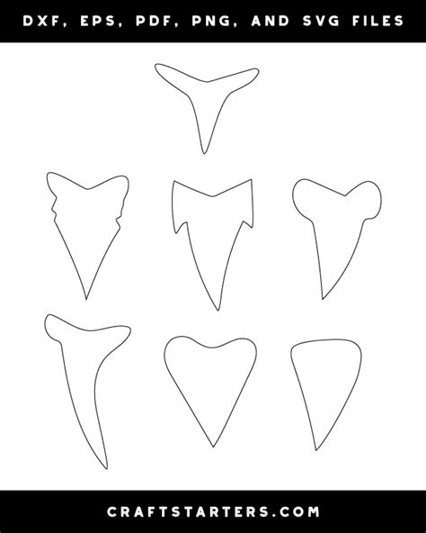 Shark Tooth Outline Patterns: DFX, EPS, PDF, PNG, and SVG Cut Files