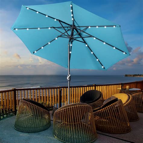 9Ft LED Lights Outdoor Solar Patio Umbrella for Deck, Pool w/ Tilt ...