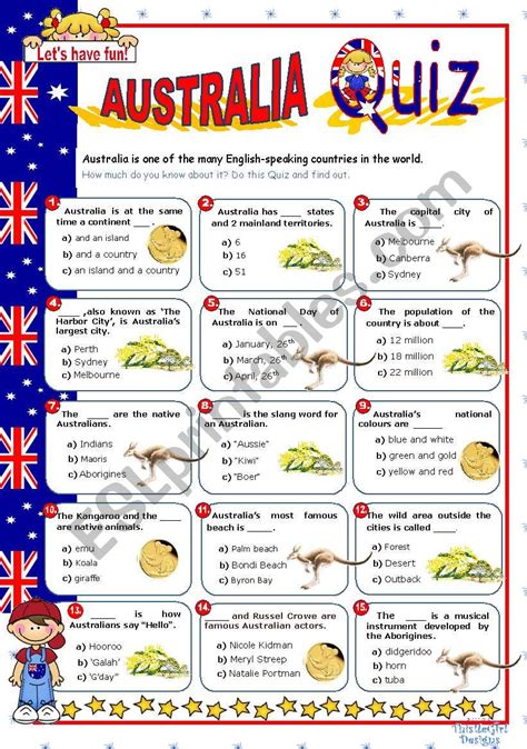 Australia Quiz - ESL worksheet by mena22