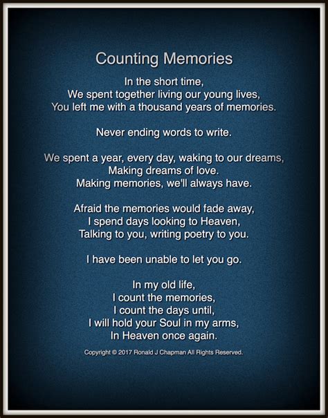 Counting Memories Poem by Ronald Chapman - Poem Hunter